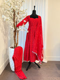 Elegant Red Anarkali Suit Set with Dupatta