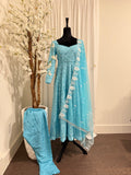 Elegant Sky Blue Anarkali Suit with Embroidered Dupatta