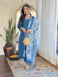 NEW ARRIVAL VISCOSE CHANDERI EMBROIDERY WORK TOP BOTTOM WITH DUPATTA BLUE