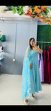 Elegant Sky Blue Anarkali Suit with Embroidered Dupatta