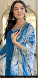 NEW ARRIVAL VISCOSE CHANDERI EMBROIDERY WORK TOP BOTTOM WITH DUPATTA BLUE