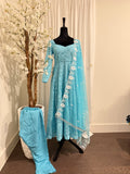 Elegant Sky Blue Anarkali Suit with Embroidered Dupatta