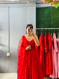 Elegant Red Anarkali Suit Set with Dupatta
